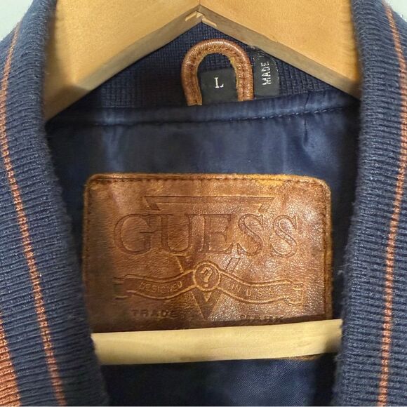 Vintage Guess Indian Head Leather Wool Varsity Letterman Jacket Men’s Sz L - Picture 5 of 6